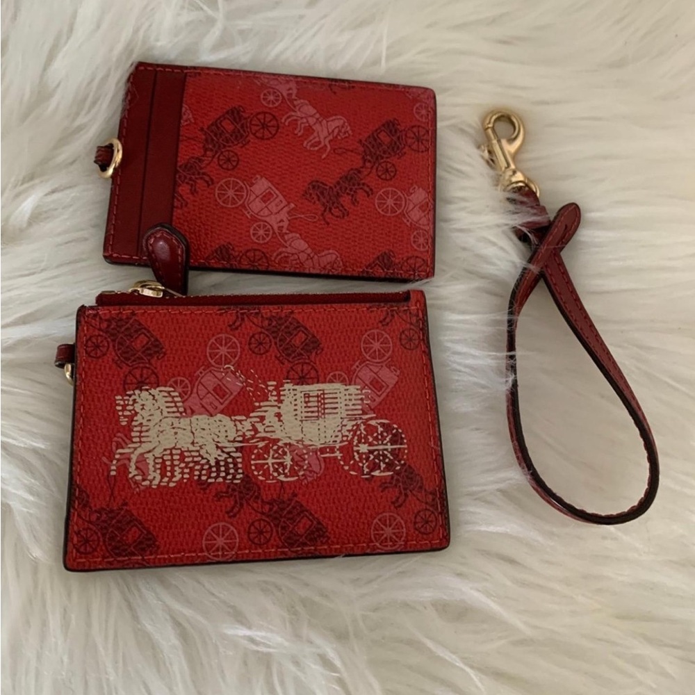 Coach Red Carriage Pattern Wristlet and Card Holder